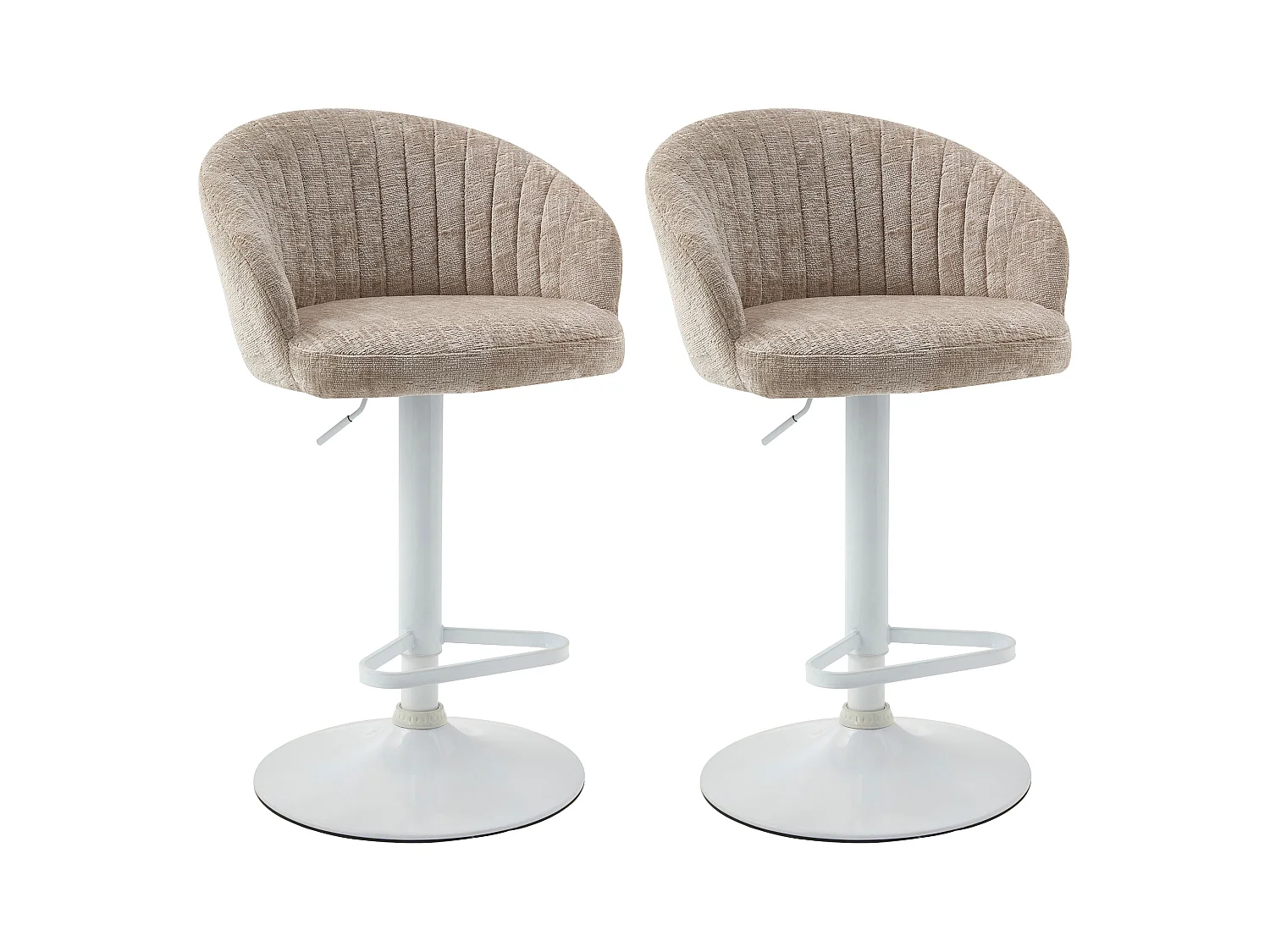 Sett med 2 barkrakker i teksturert stoff og hvitt metall - Justerbar høyde - Kremfarget - DORALIZ