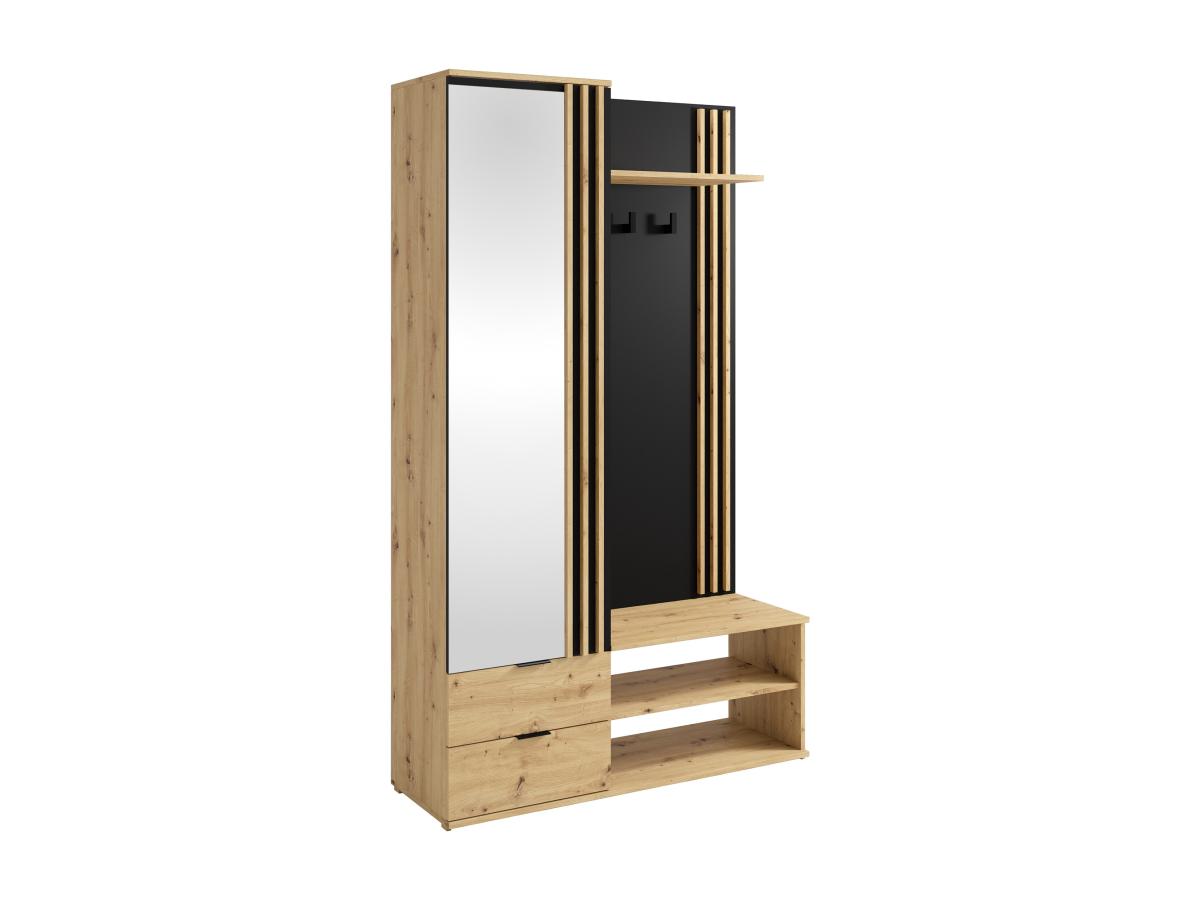 Garderobe mit Spiegel & Stauraum - Holzfarben & Schwarz - JANAKIA günstig online kaufen