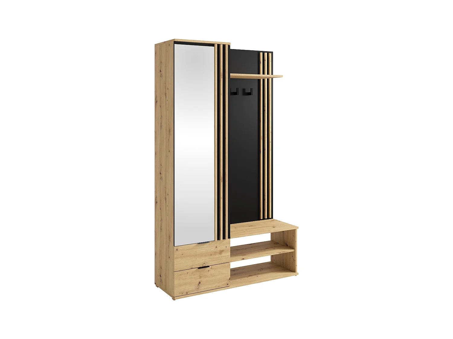 Vestiaire avec miroir et rangements - Naturel et Noir - JANAKIA