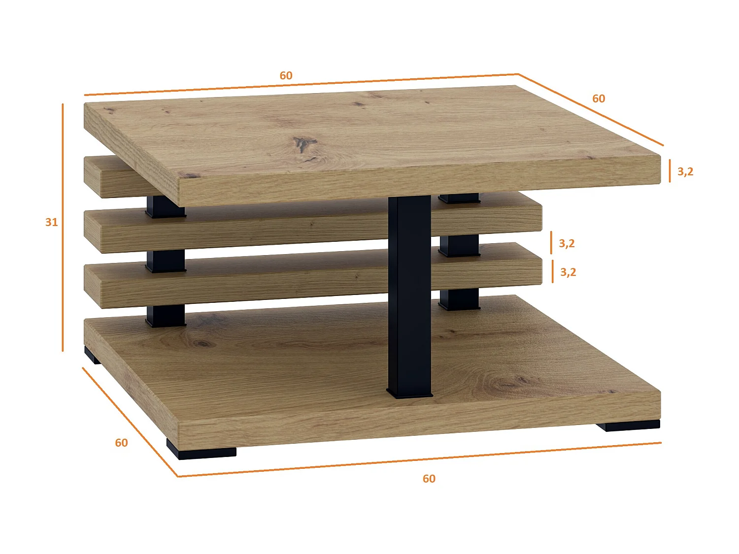 PROROOM FURNITURE - Kyoto - Kaffeetisch 60x60 Höhe 31 cm - Sofatisch Quadratisch - Coffee Table - Wohnzimmertisch Modern - Kleiner Couchtisch mit Stauraum - Artisan