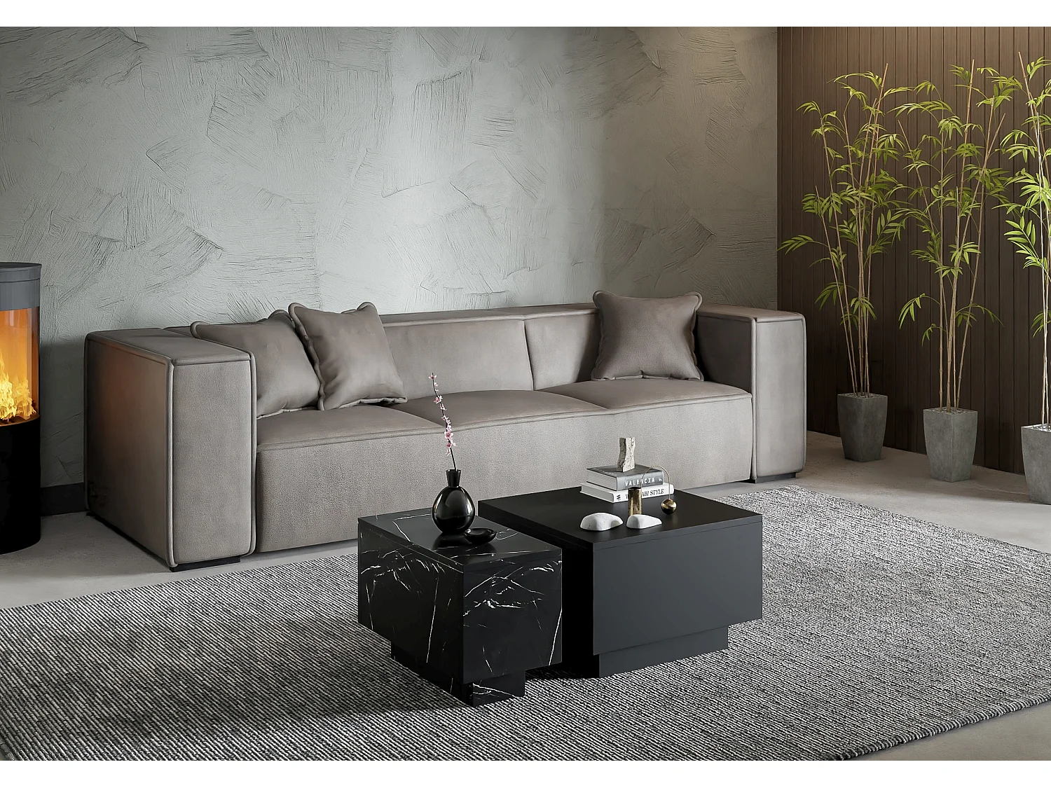 PROROOM FURNITURE - Couchtisch Schwarz Marmoroptik - Moon - Sofatisch 30x60 cm - Kaffeetisch mit Stauraum - Kleiner Tisch für Wohnzimmer - Modern Coffee Table