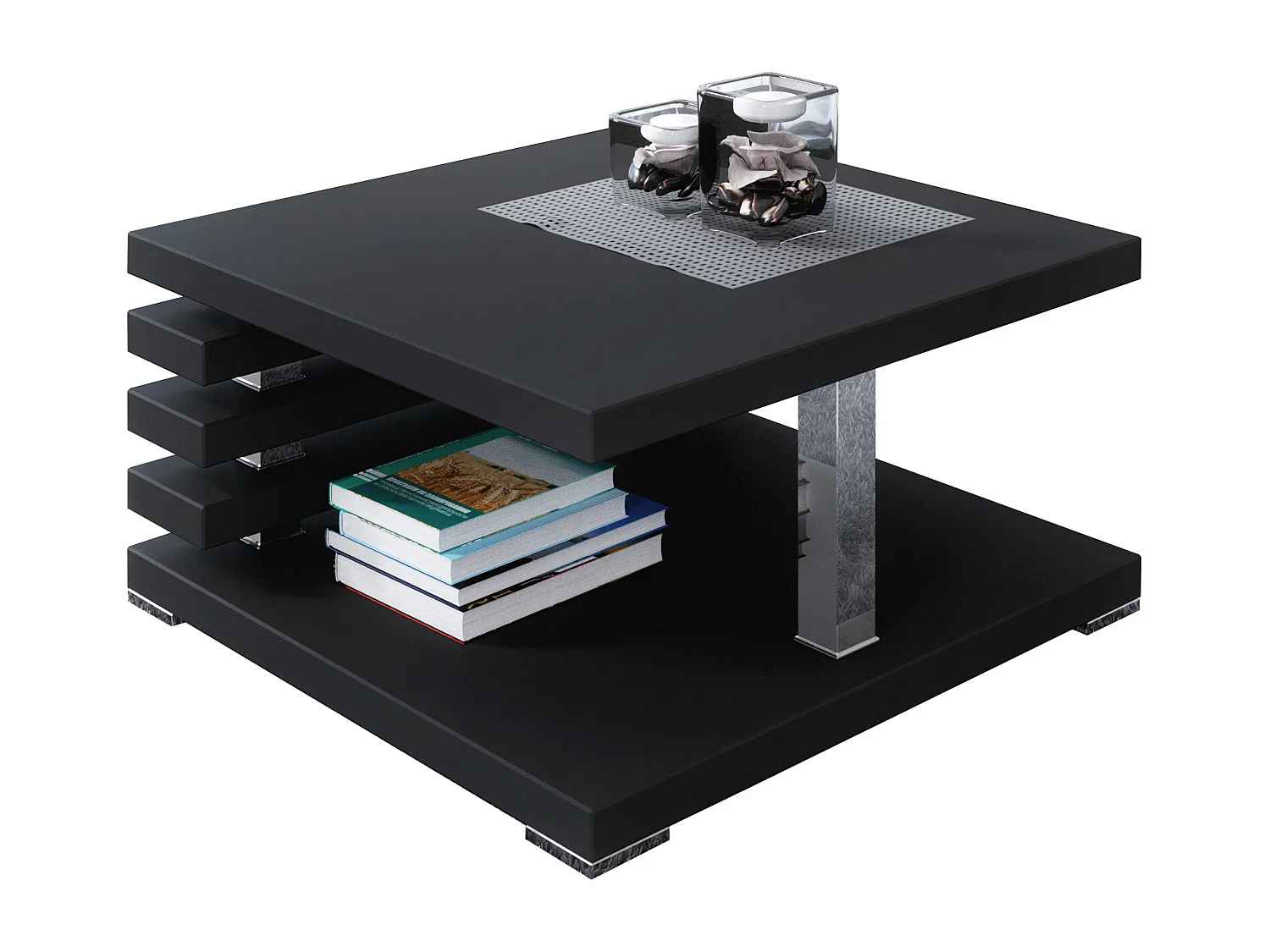 PROROOM FURNITURE - Kyoto - Kaffeetisch 60x60 Höhe 31 cm - Sofatisch Quadratisch - Coffee Table - Wohnzimmertisch Modern - Kleiner Couchtisch mit Stauraum - Schwarz