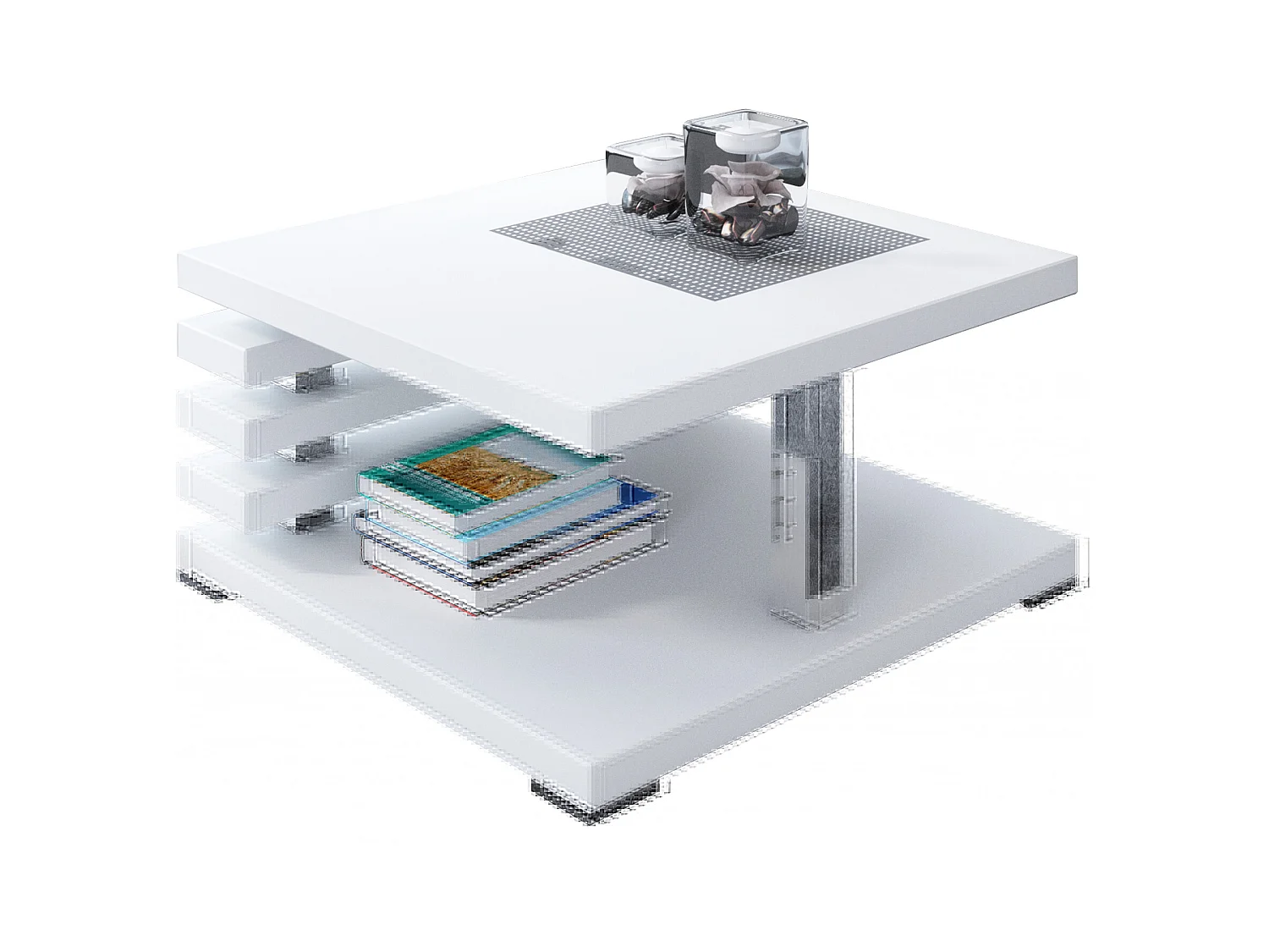 PROROOM FURNITURE - Kyoto - Kaffeetisch 60x60 Höhe 31 cm - Sofatisch Quadratisch - Coffee Table - Wohnzimmertisch Modern - Kleiner Couchtisch mit Stauraum - Weiß