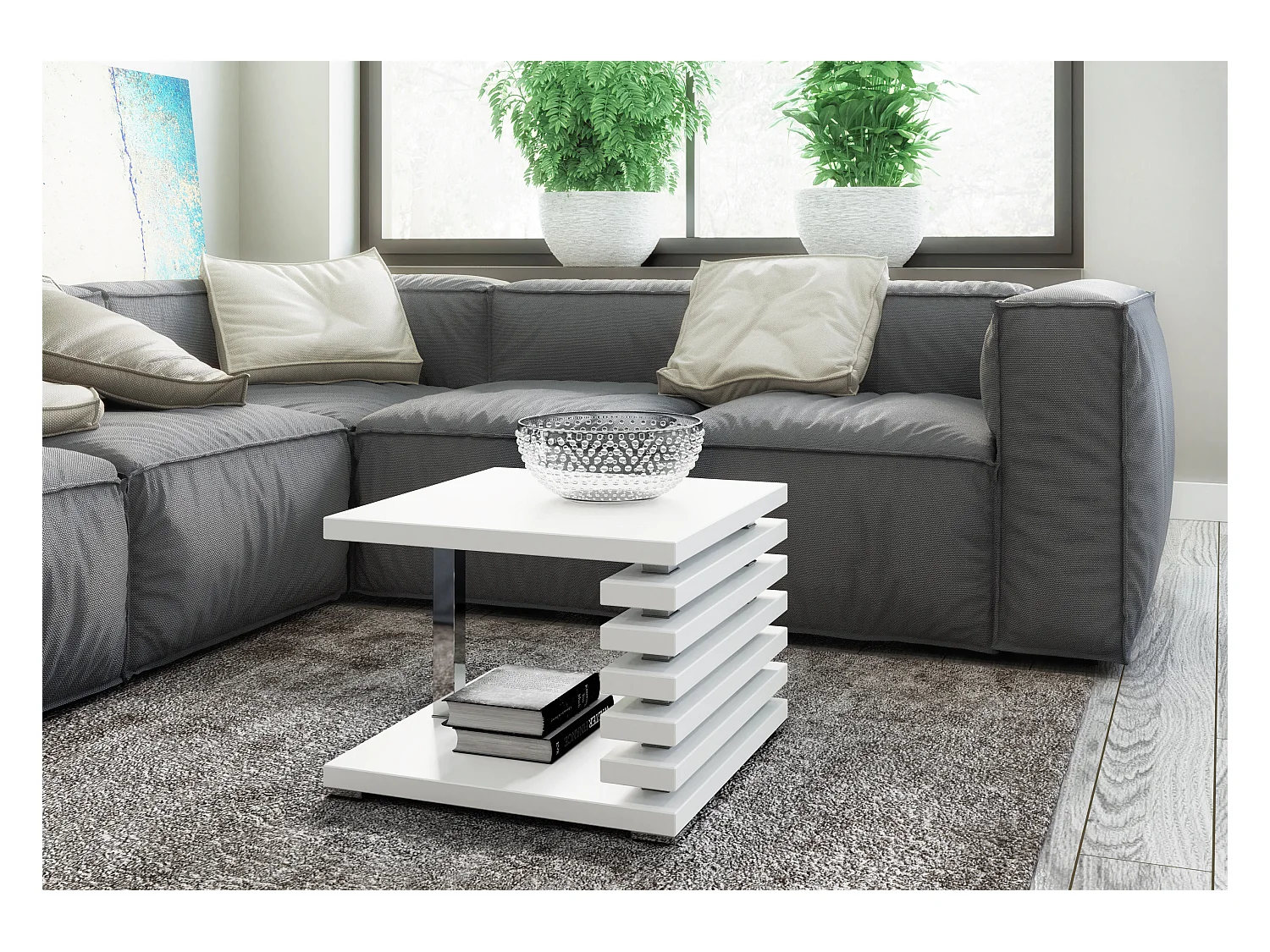 PROROOM FURNITURE - Kyoto - Kaffeetisch 60x60 Höhe 31 cm - Sofatisch Quadratisch - Coffee Table - Wohnzimmertisch Modern - Kleiner Couchtisch mit Stauraum - Weiß