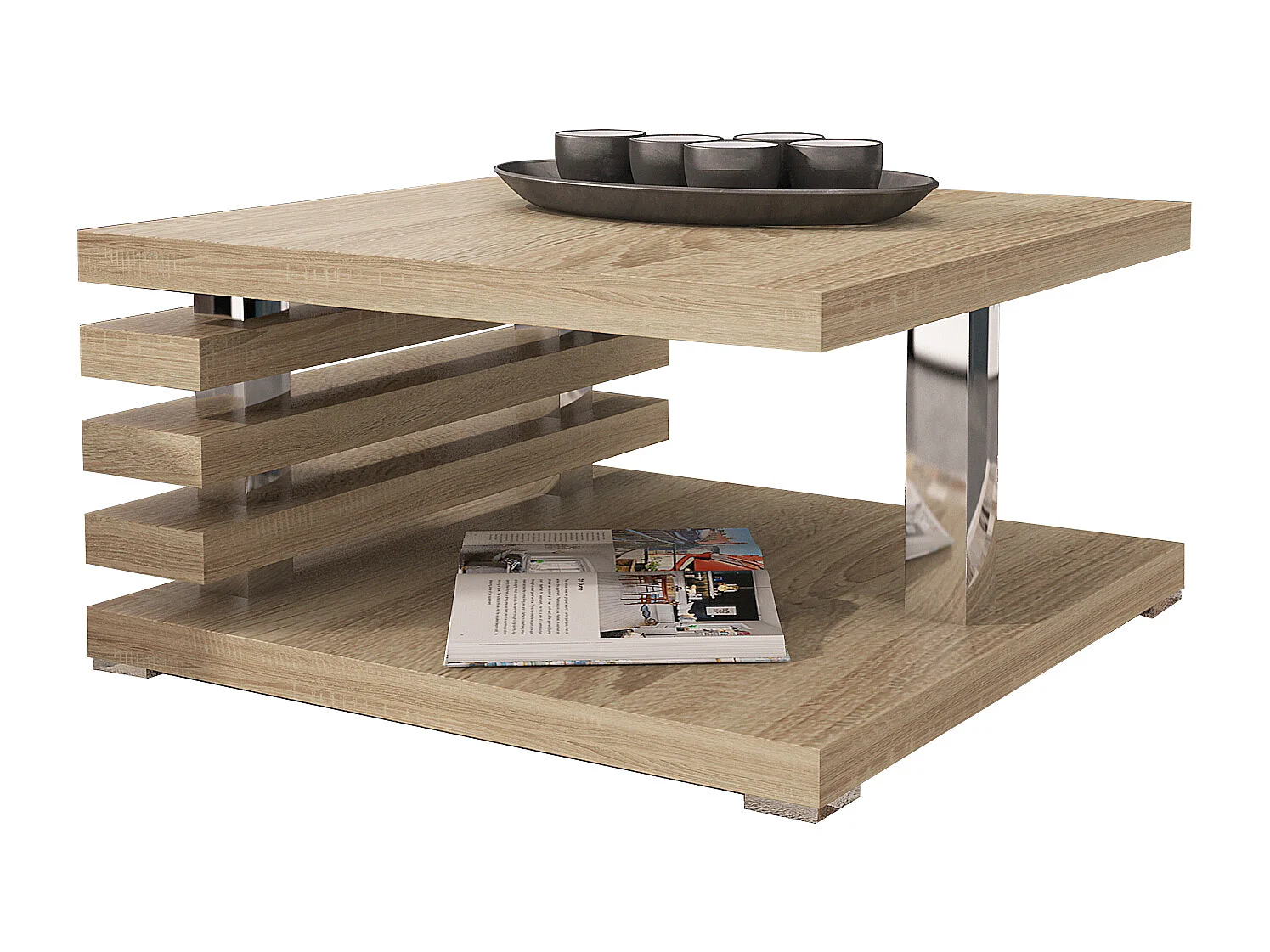 PROROOM FURNITURE - Kyoto - Kaffeetisch 60x60 Höhe 31 cm - Sofatisch Quadratisch - Coffee Table - Wohnzimmertisch Modern - Kleiner Couchtisch mit Stauraum - Sonoma