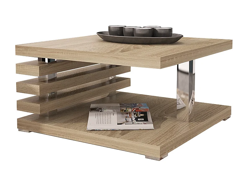 PROROOM FURNITURE - Kyoto - Kaffeetisch 60x60 Höhe 31 cm - Sofatisch Quadratisch - Coffee Table - Wohnzimmertisch Modern - Kleiner Couchtisch mit Stauraum - Sonoma