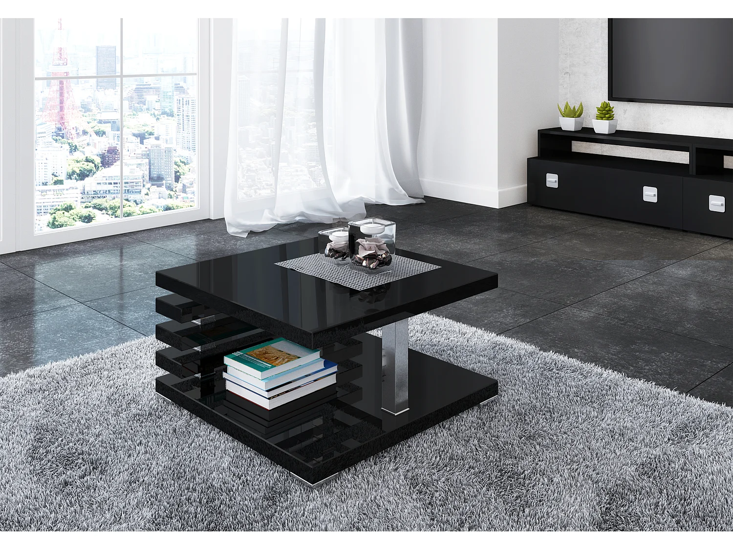 Kyoto ława czarny połysk