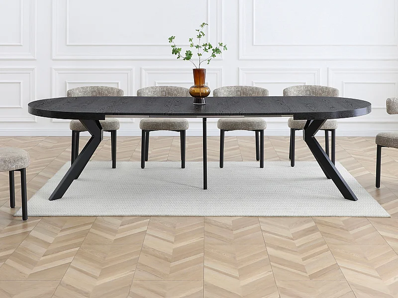 Tavolo da pranzo allungabile da 6 a 12 coperti in MDF e Acciaio Nero - KOMONI