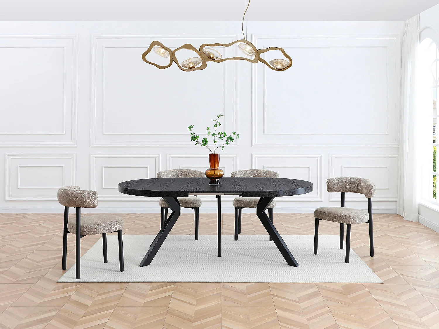 Table à manger extensible 6 à 12 couverts en MDF et acier - Noir - KOMONI