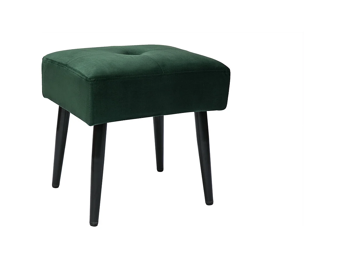 Tabouret bas en tissu effet velours texturé vert foncé et métal noir H46 cm GUESTA