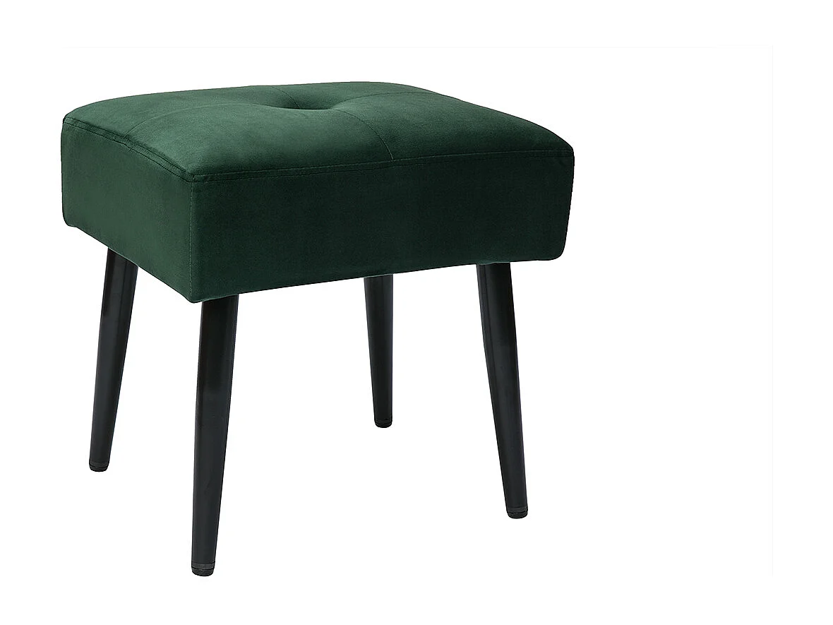 Niedriger Hocker aus Stoff mit Samteffekt in Dunkelgrün und schwarzes Metall H46 cm GUESTA