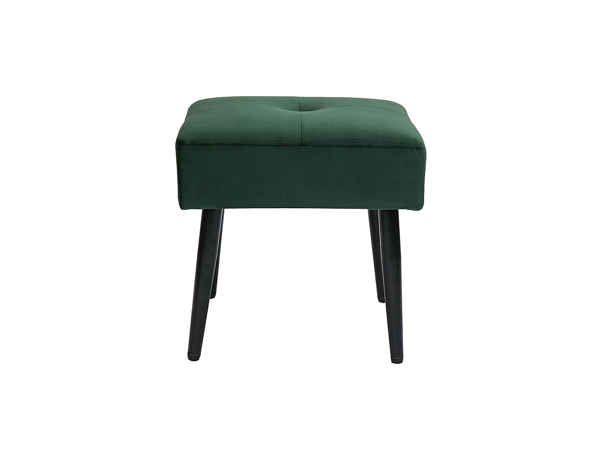 Taburete bajo de tejido efecto aterciopelado texturizado verde oscuro y metal negro 46 cm GUESTA