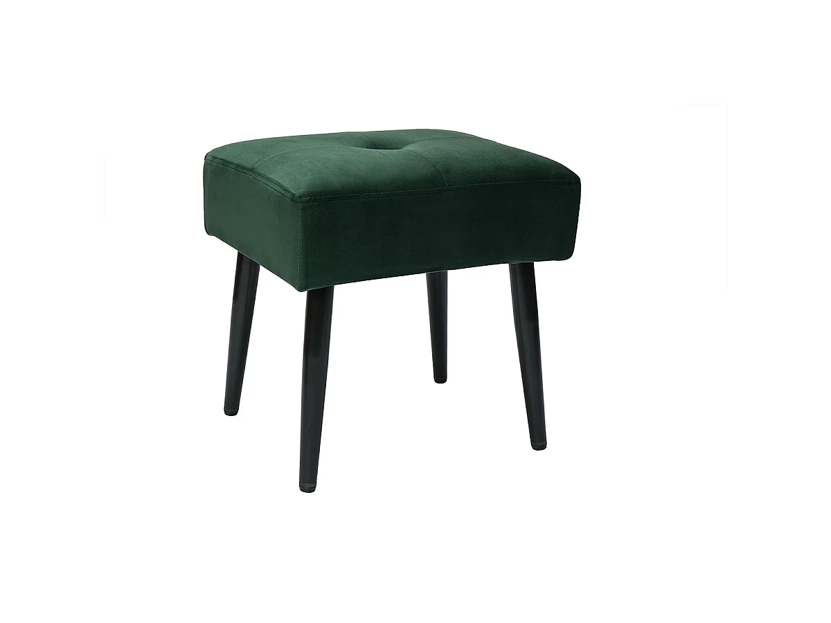 Taburete bajo de tejido efecto aterciopelado texturizado verde oscuro y metal negro 46 cm GUESTA