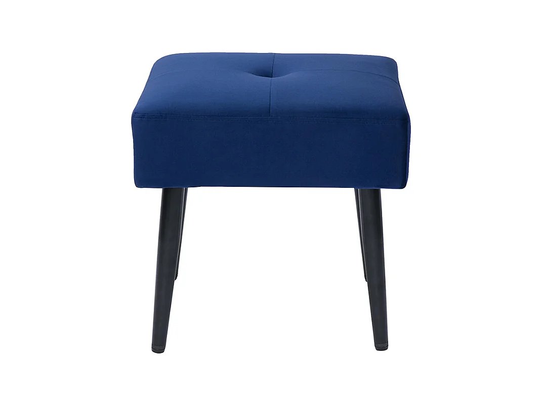 Tabouret bas en tissu effet velours texturé bleu nuit et métal noir H46 cm GUESTA