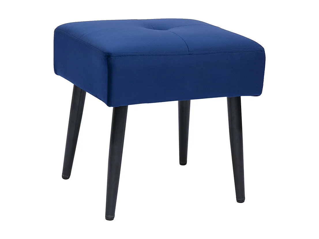 Tabouret bas en tissu effet velours texturé bleu nuit et métal noir H46 cm GUESTA