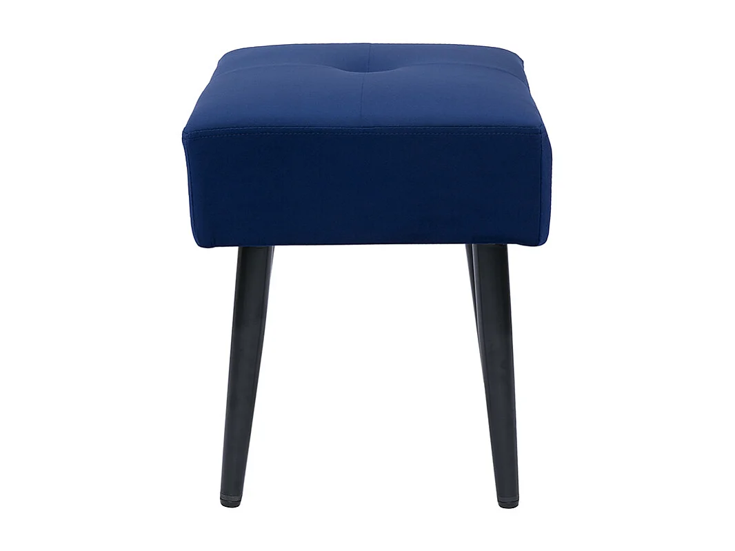 Tabouret bas en tissu effet velours texturé bleu nuit et métal noir H46 cm GUESTA