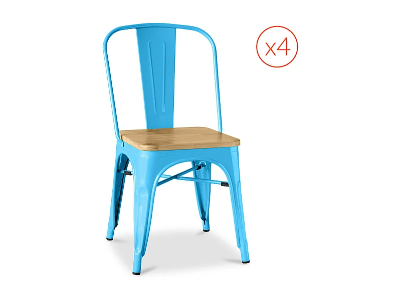 Chaise Factory  Assise Carrée en bois - Métal - Lot de 4 Turquoise