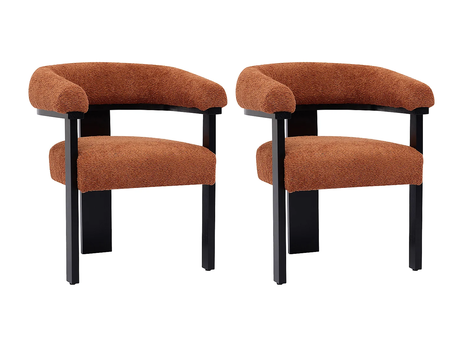 Lot de 2 chaises avec accoudoirs en tissu bouclette et bois d'hévéa noir - Terracotta - LIVELIA de Pascal MORABITO