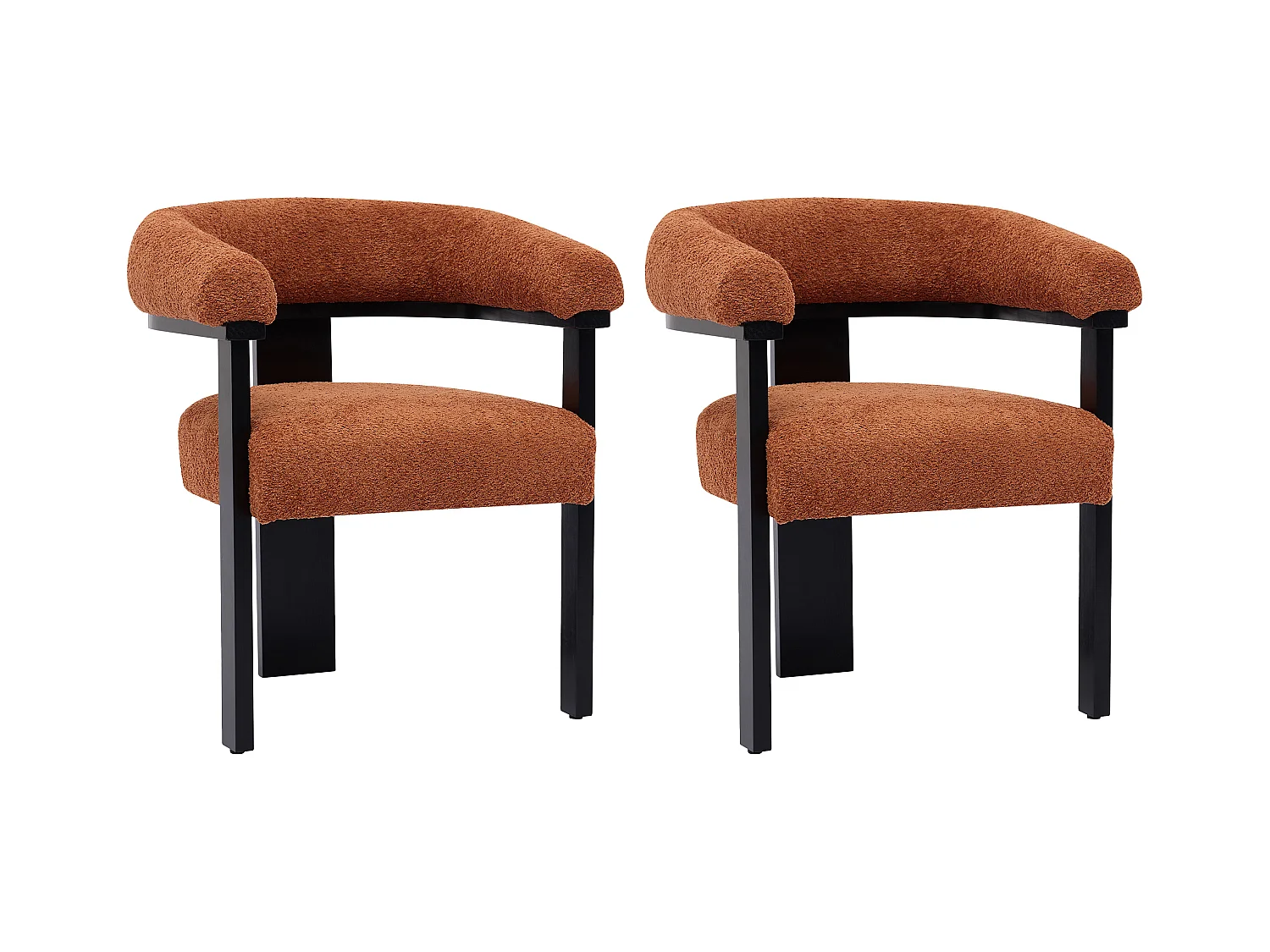 Set van 2 stoelen met armleuningen van boucléstof en heveahout - Terracotta en zwart - LIVELIA van Pascal MORABITO