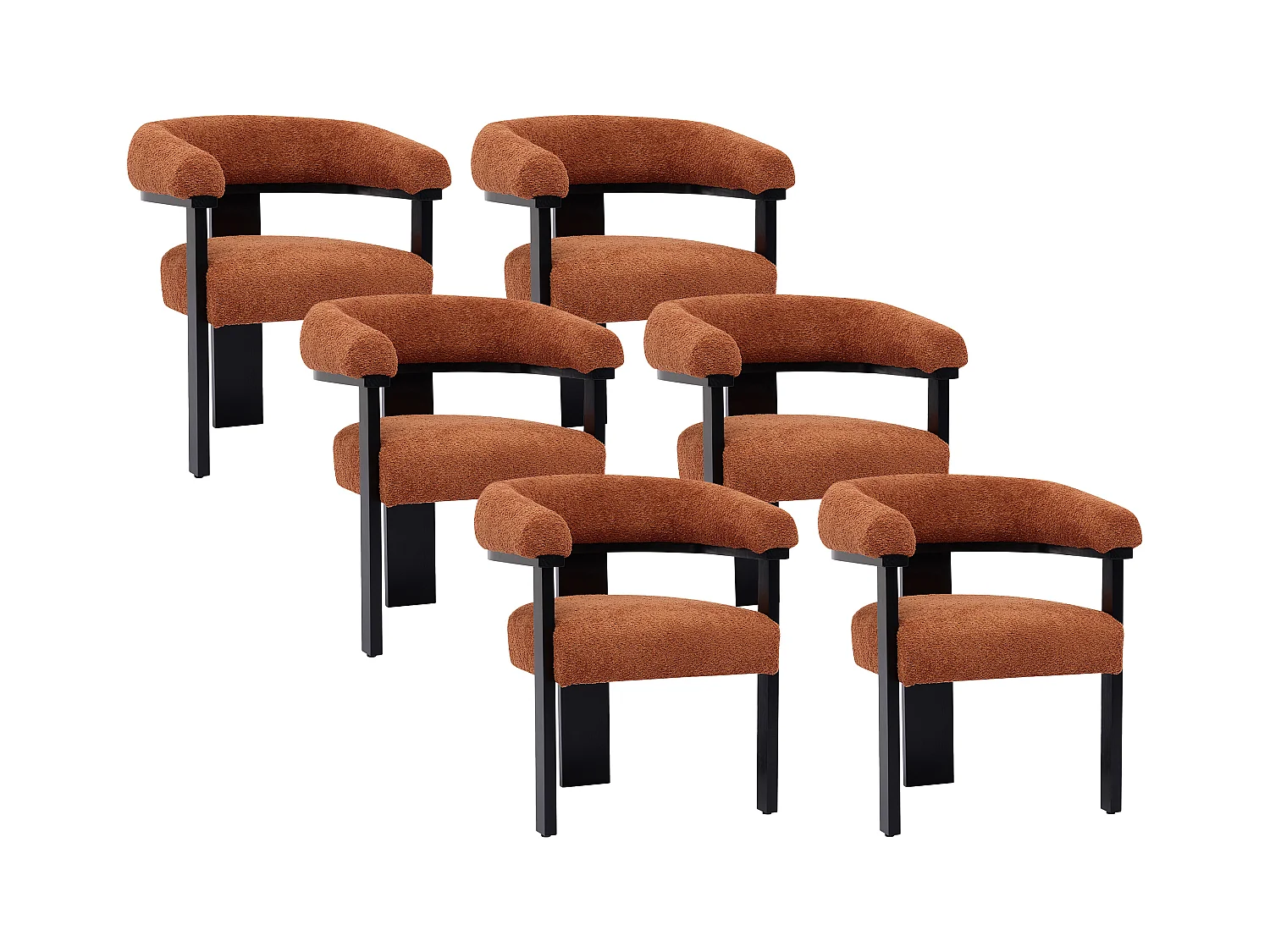 Sæt med 6 stole med armlæn i buklet stof og sort gummitræ - Terracotta - LIVELIA af Pascal MORABITO