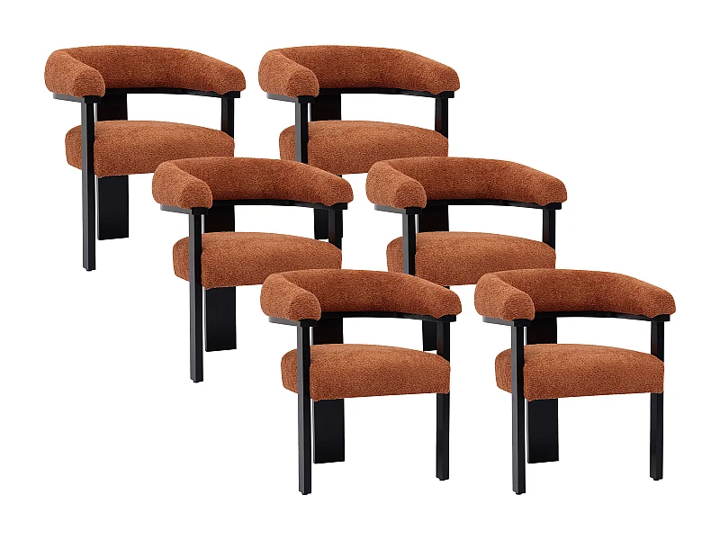 Conjunto de 6 cadeiras com apoios de braço em tecido bouclé e madeira de hévea terracota e preto - LIVELIA de Pascal MORABITO