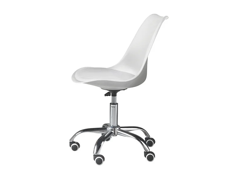 Chaise de bureau pivotante blanche "Dorian" en polypropylène avec assise en éco-cuir et base en métal chromé cm 49x47 82/96h