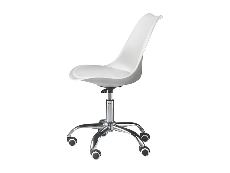 Sedia da ufficio bianca girevole "Dorian" in polipropilene con seduta in ecopelle e base in metallo cromato cm 49x47 82/96h