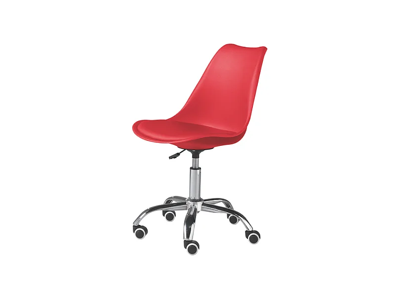 Rode draaibare bureaustoel "Dorian" in polypropyleen met eco-lederen zitting en verchroomde metalen voet cm 49x47 82/96h