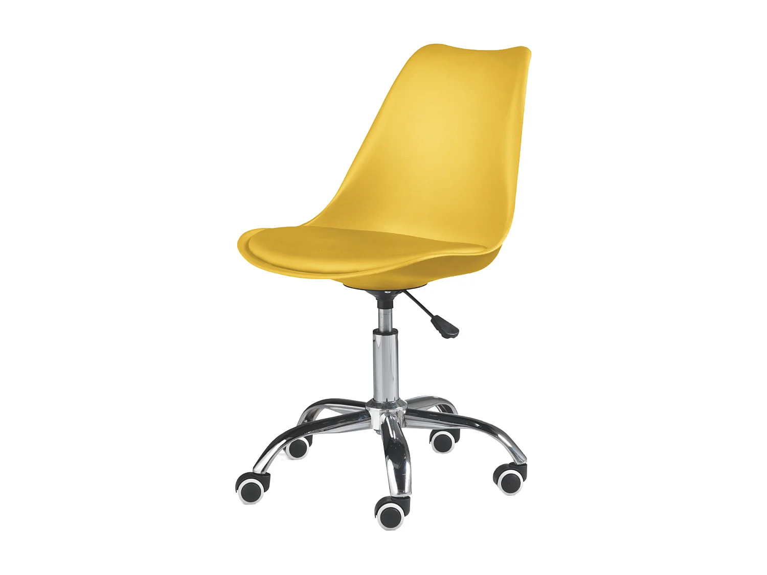 Chaise de bureau pivotante jaune "Dorian" en polypropylène avec assise en éco-cuir et base en métal chromé cm 49x47 82/96h