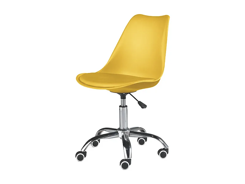 Gelber Bürodrehstuhl "Dorian" aus Polypropylen mit Sitz aus Kunstleder und verchromtem Metallgestell cm 49x47 82/96h