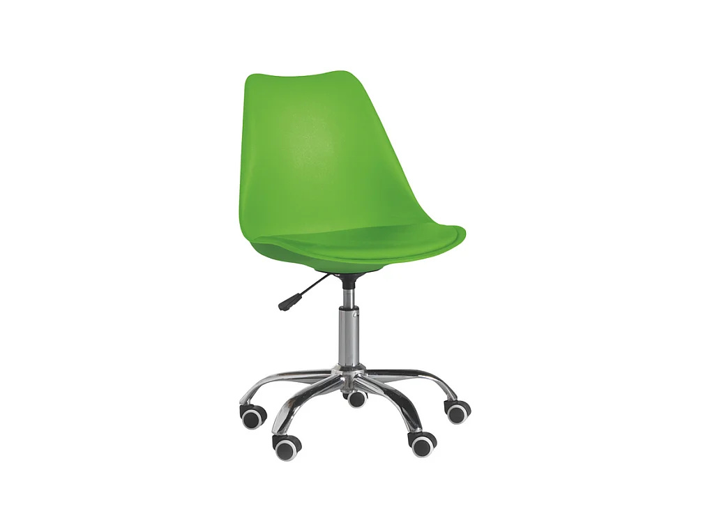 Groene draaibare bureaustoel "Dorian" in polypropyleen met eco-lederen zitting en verchroomde metalen voet cm 49x47 82/96h