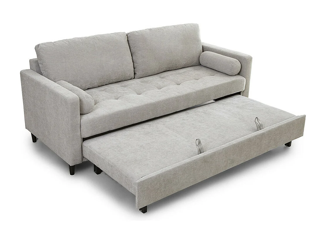 Sofá cama de 90x210x90-152 cm de tela super soft en color ártico y patas negras Loli