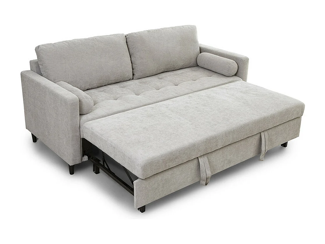 Sofá cama de 90x210x90-152 cm de tela super soft en color ártico y patas negras Loli