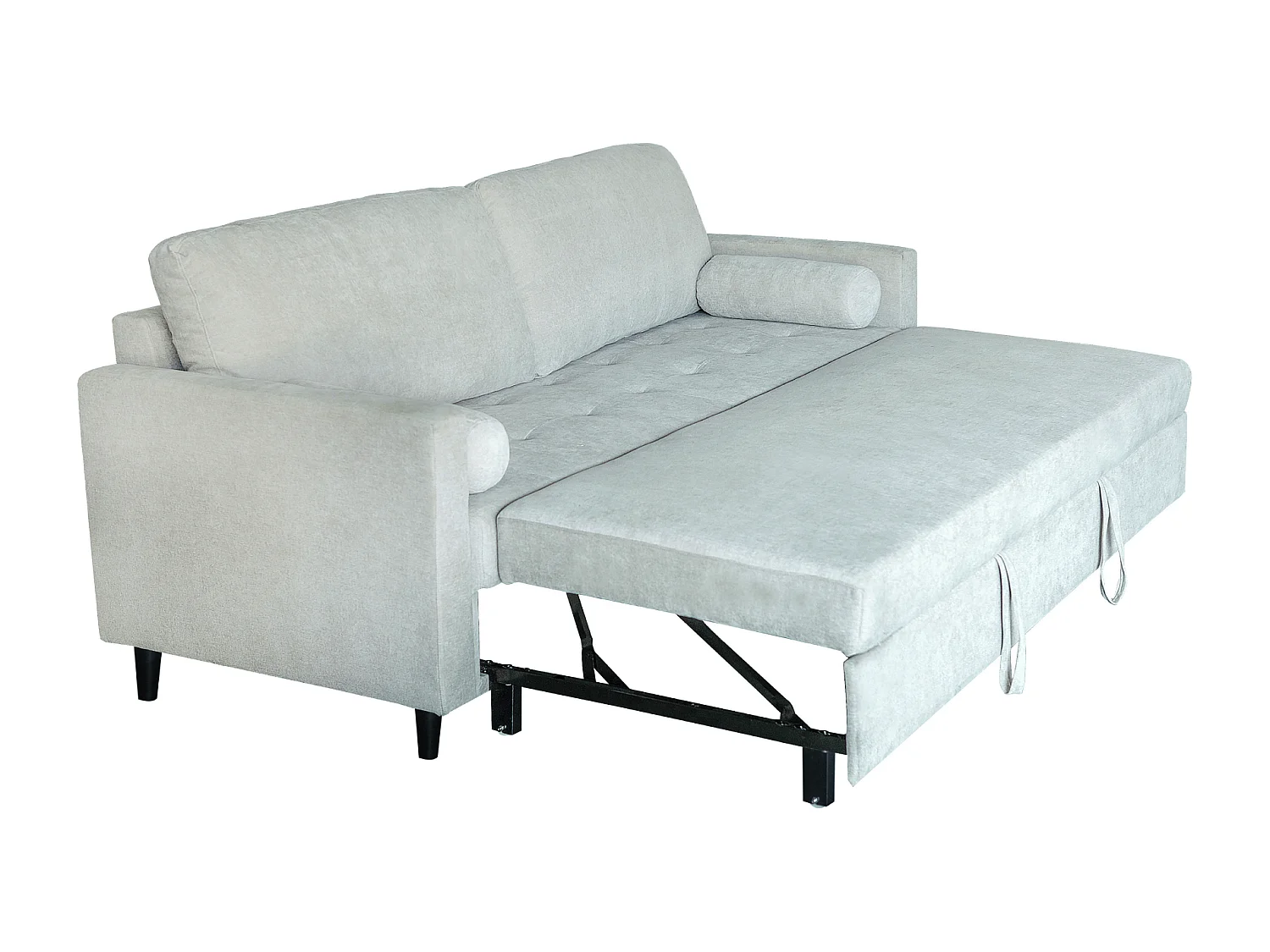 Sofá cama de 90x210x90-152 cm de tela super soft en color ártico y patas negras Loli