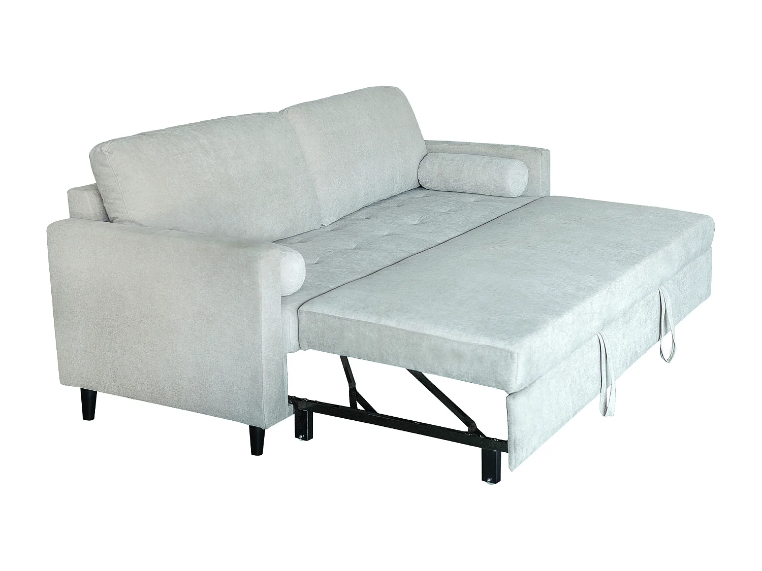 Sofá cama de 90x210x90-152 cm de tela super soft en color ártico y patas negras Loli