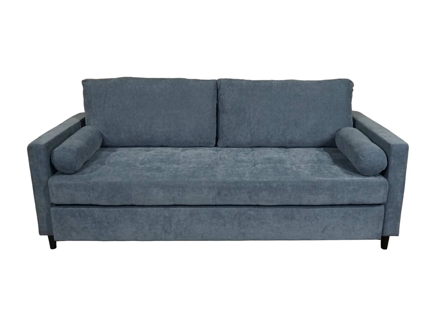 Sofá cama de 90x210x90-152 cm de tela super soft en color azul y patas negras Loli
