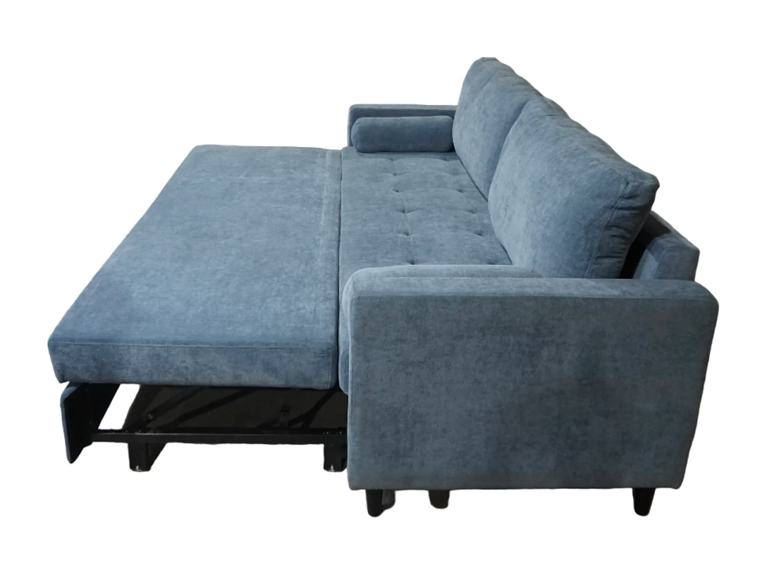 Sofá cama de 90x210x90-152 cm de tela super soft en color azul y patas negras Loli