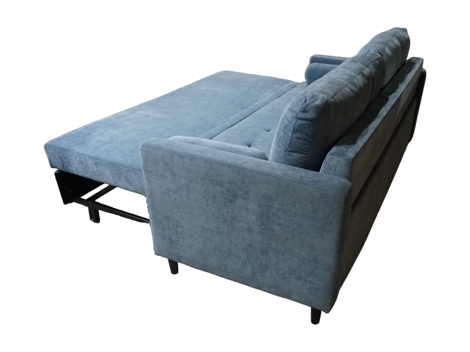 Sofá cama de 90x210x90-152 cm de tela super soft en color azul y patas negras Loli