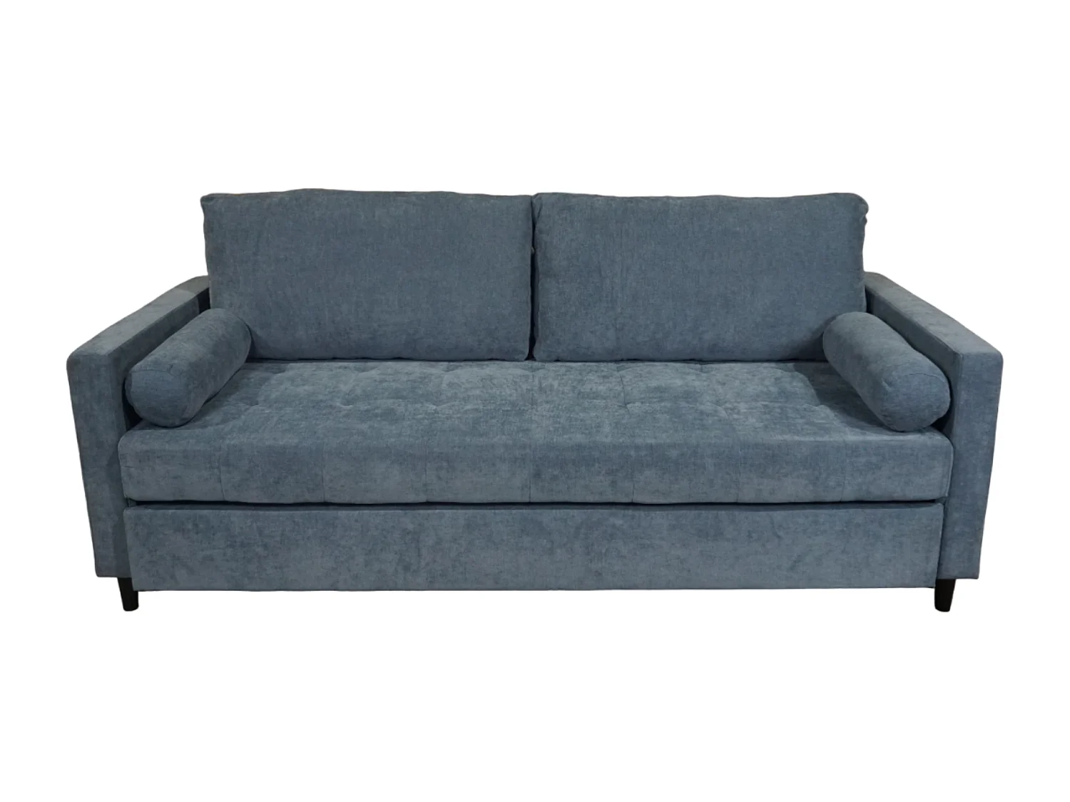 Sofá cama de 90x210x90-152 cm de tela super soft en color azul y patas negras Loli