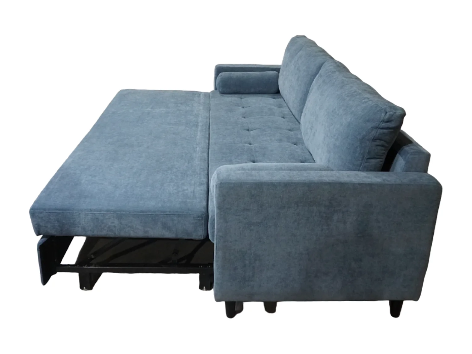 Sofá cama de 90x210x90-152 cm de tela super soft en color azul y patas negras Loli
