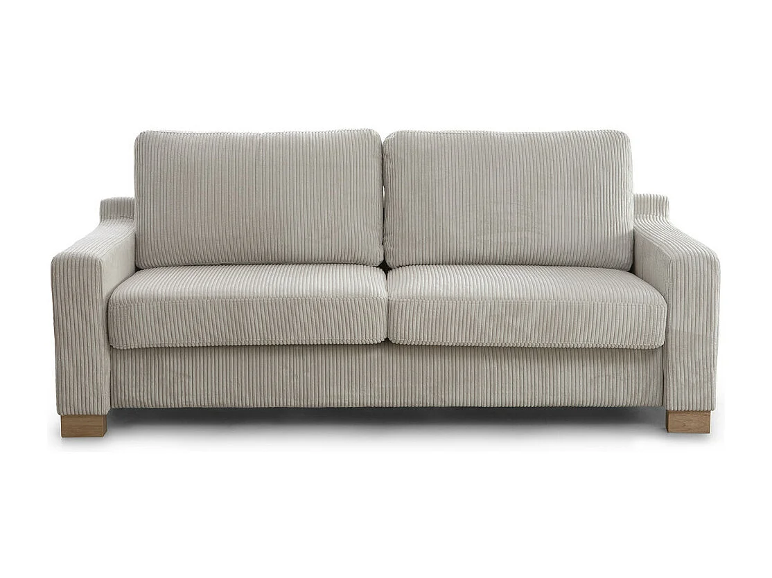 Sofá de 3 plazas de 85x188x78 cm de tela símil pana en color beige y patas de madera Luz