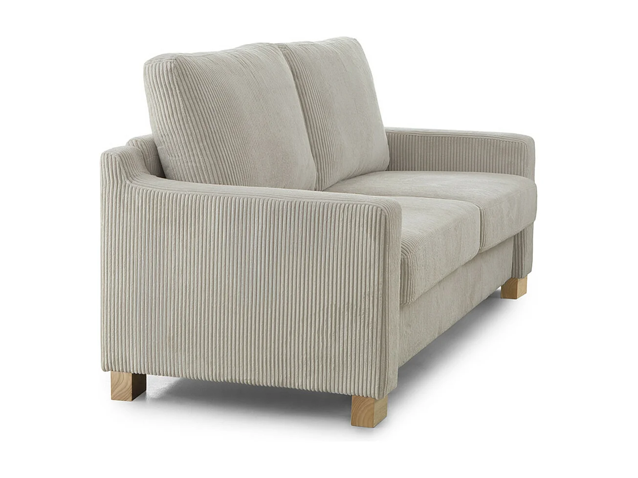 Sofá de 3 plazas de 85x188x78 cm de tela símil pana en color beige y patas de madera Luz