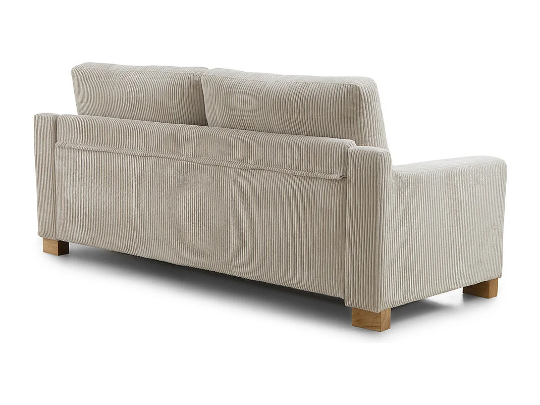 Sofá de 3 plazas de 85x188x78 cm de tela símil pana en color beige y patas de madera Luz