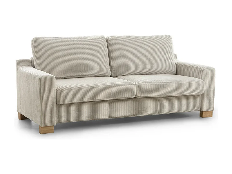 Sofá de 3 plazas de 85x188x78 cm de tela símil pana en color beige y patas de madera Luz