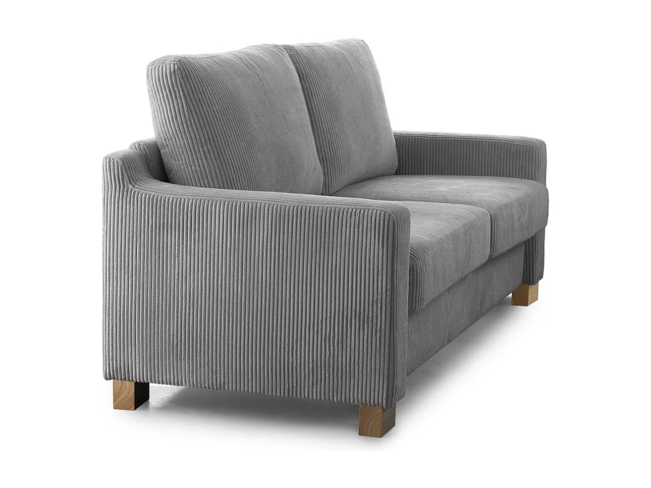 Sofá de 3 plazas de 85x188x78 cm de tela símil pana en color gris y patas de madera Luz