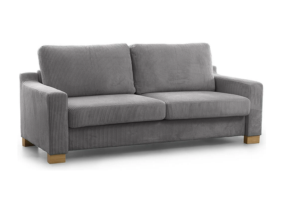 Sofá de 3 plazas de 85x188x78 cm de tela símil pana en color gris y patas de madera Luz