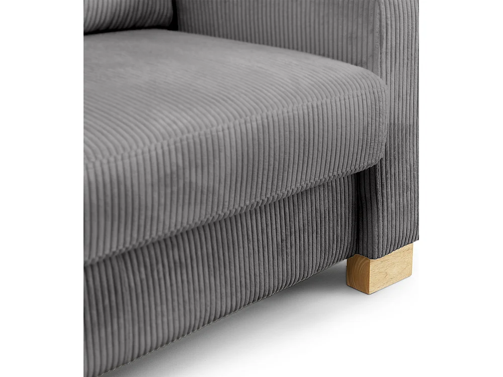 Sofá de 3 plazas de 85x188x78 cm de tela símil pana en color gris y patas de madera Luz