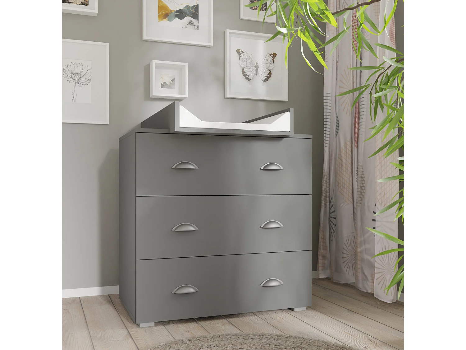 MIA Commode à langer, 80 cm, à 3 tiroirs, pour enfants, table à langer en basalte