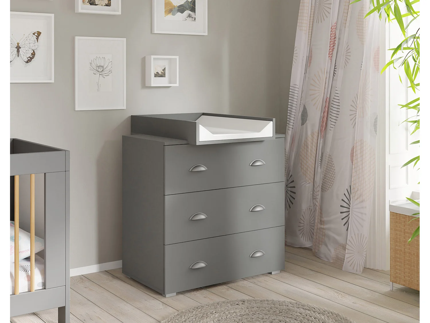 MIA Commode à langer, 80 cm, à 3 tiroirs, pour enfants, table à langer en basalte