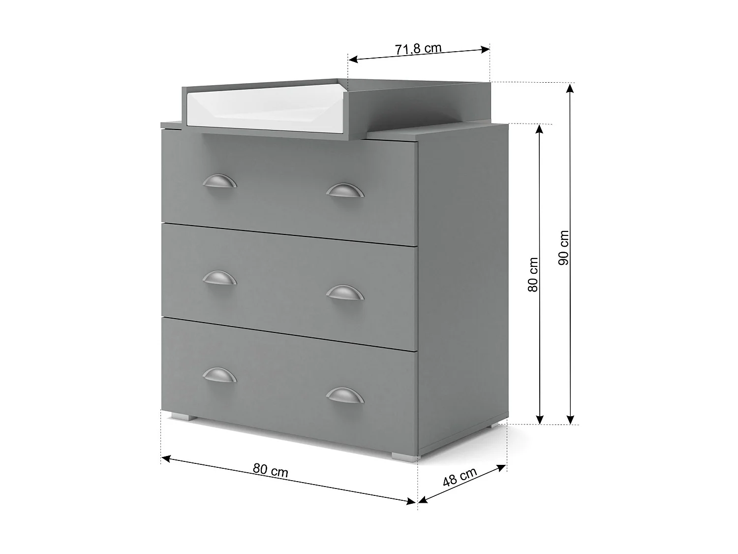 MIA Commode à langer, 80 cm, à 3 tiroirs, pour enfants, table à langer en basalte